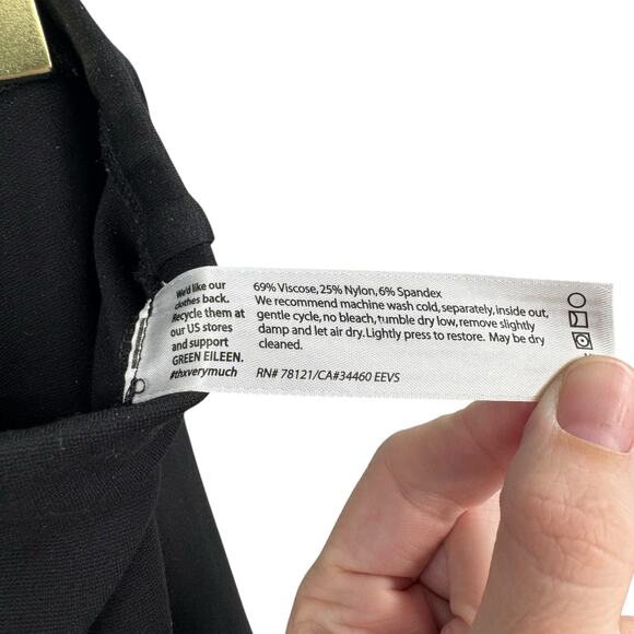 Eileen Fisher Black Ponte Pull On Elastic Waist Mid Rise Slim Leg Ankle Pants - Picture 7 of 7